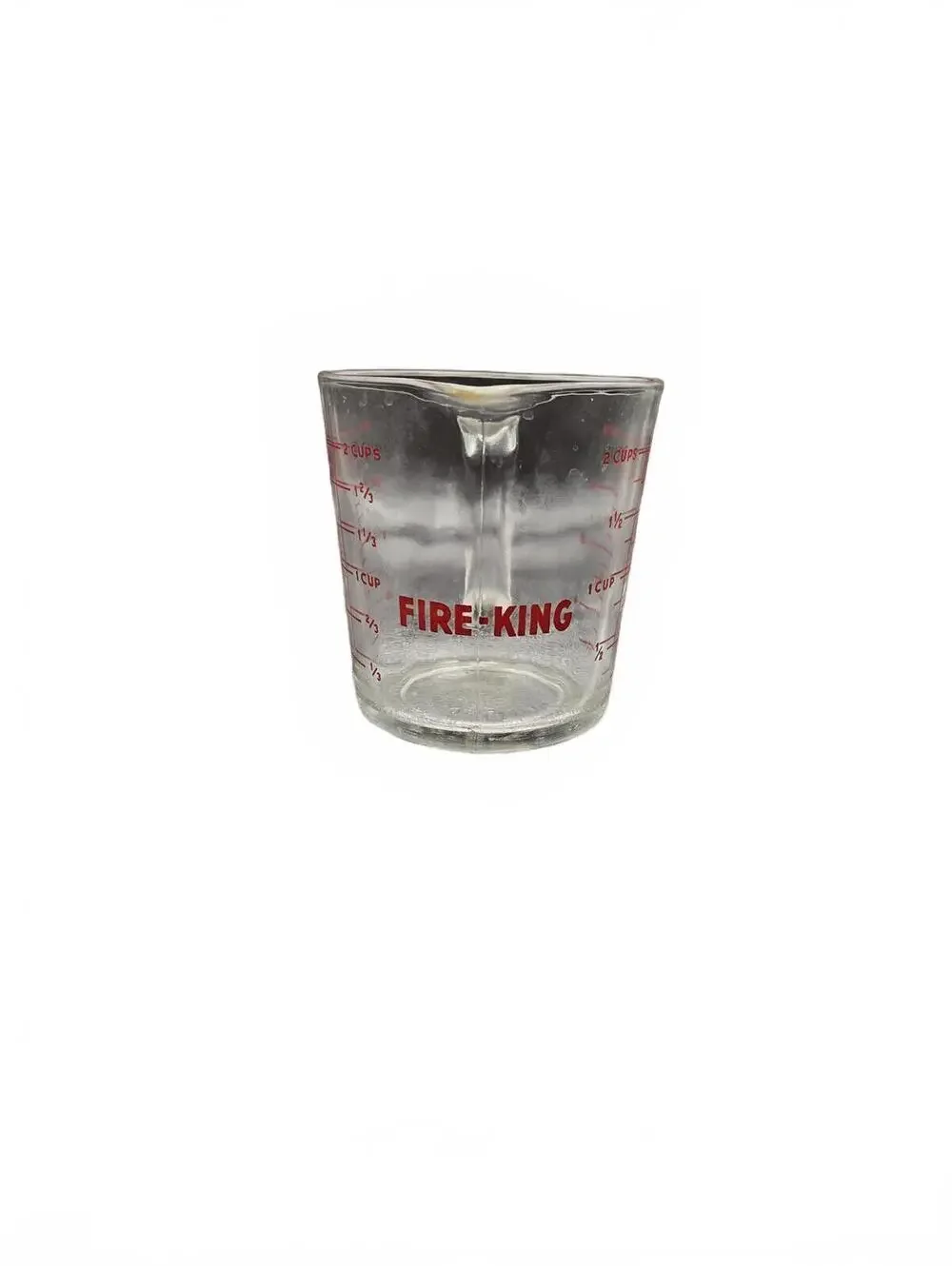 Vintage Fire King #498 2 Cup Glass Measuring Cup D Handle Red lettering Perfect